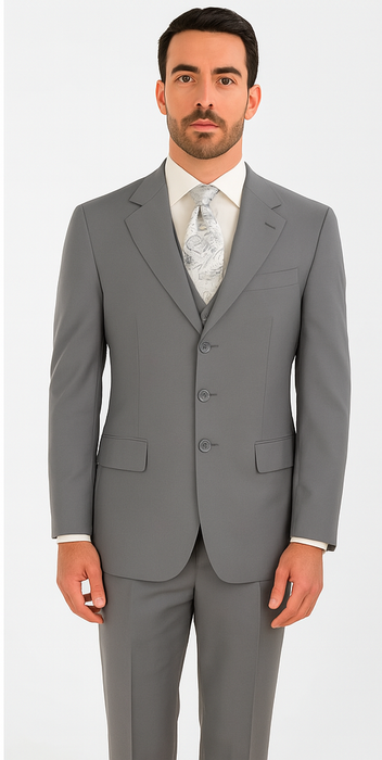 Three Button Suit - Classic Fit Pleated Pants - Mens Three Button Classic Fit Light Grey Vested Suit