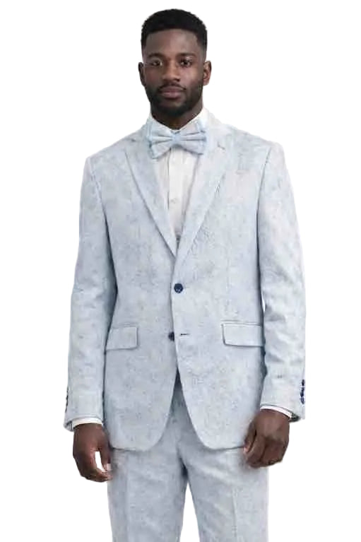 Mens Light Grey Textured Suit with Bow Tie – Slim Fit 2 Piece Wedding and Prom Tuxedo