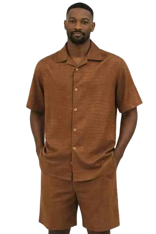 Mens Premium Brown Short Sleeve Shirt and Shorts Set