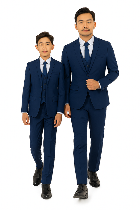 Father and Son Suits - Indigo Blue Boys Suit Perry Ellis Vested Boy's Wedding Suit in Indigo Blue