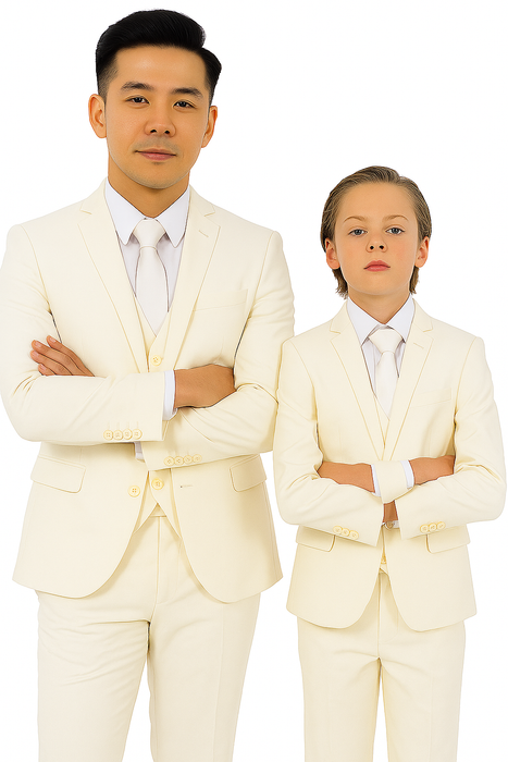 Father and Son Suits - Ivory Boys Suit Perry Ellis Vested Boy's Wedding Suit in Ivory Off White