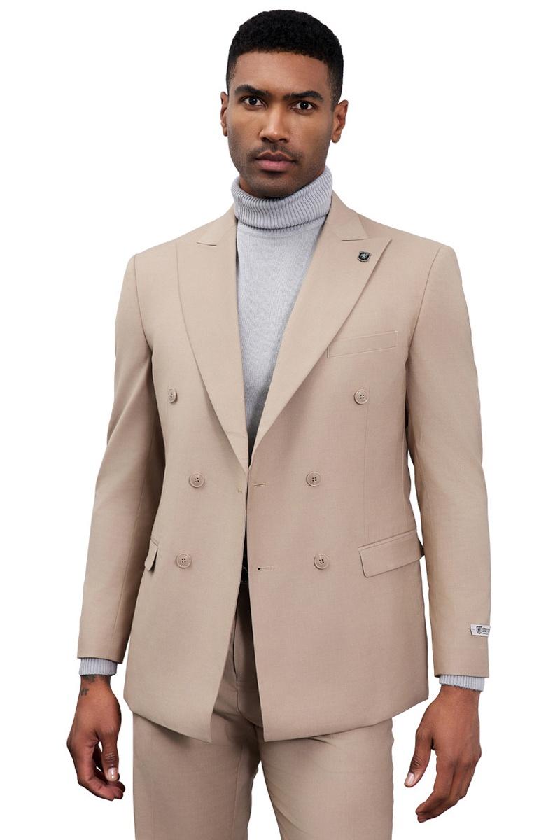 Men's Designer Stacy Adams Classic Double Breasted Suit in Tan - Image 4