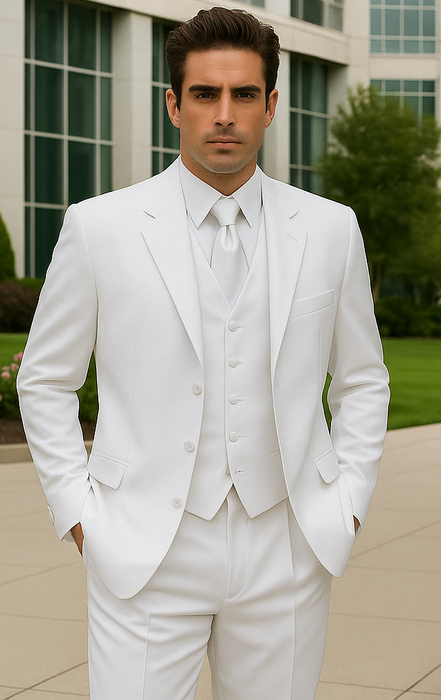 Longer Coat 4 Button White Notch Tuxedo -38\ 4 Button \Long Coat Tuxedo\-