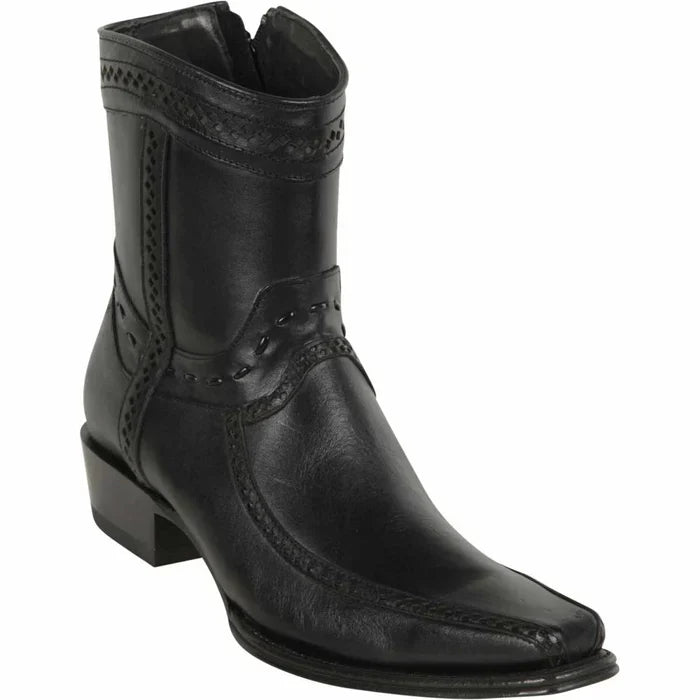 Los Altos Men's European Toe Short Leather Boots - Black