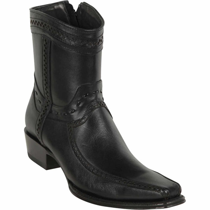 Los Altos Men's European Toe Short Leather Boots - Black