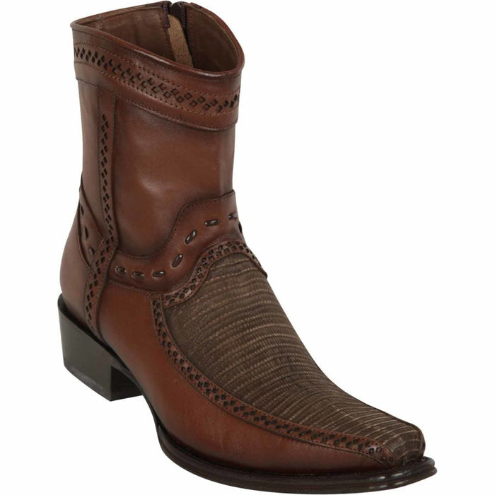 Los Altos Men's Lizard Skin European Toe Short Boots - Sanded Brown