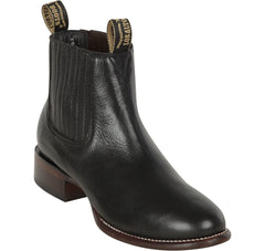 Los Altos Men's Round Toe Leather Short Boots - Black 50B2105