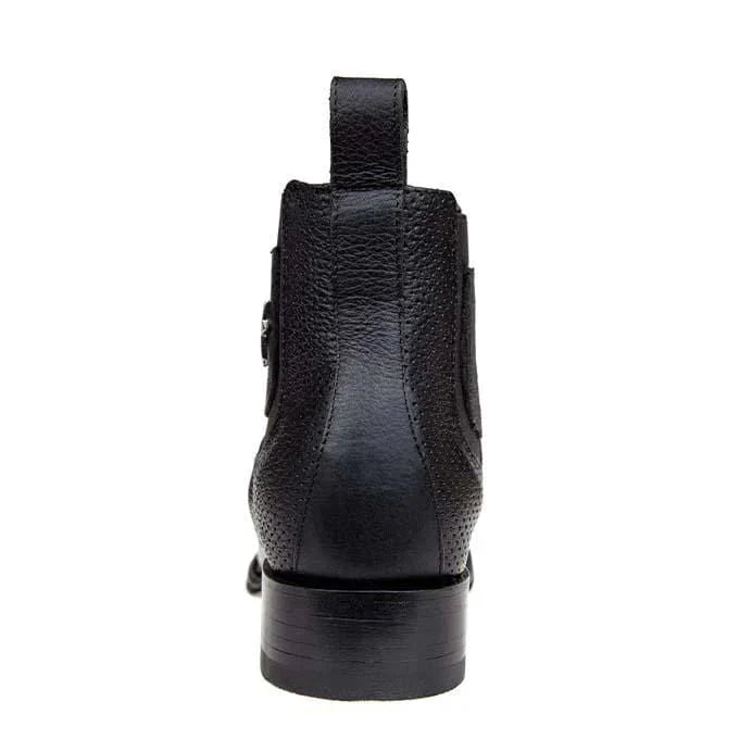 Los Altos Men's Wide Square Toe Caiman Belly Short Boots - Black - Image 6