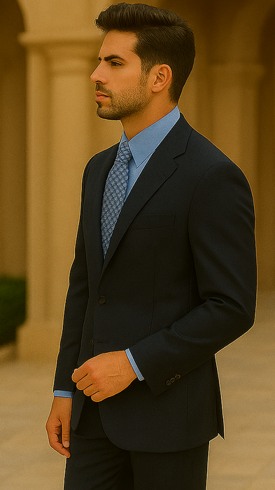 Luxeriouse High End  Side Vented 3 buttons Super 150 Wool Solid Dark Navy Blue premier quality