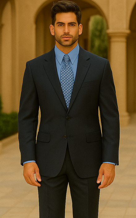 Luxeriouse High End Side Vented 3 buttons Super 150 Wool Solid Dark Navy Blue premier quality