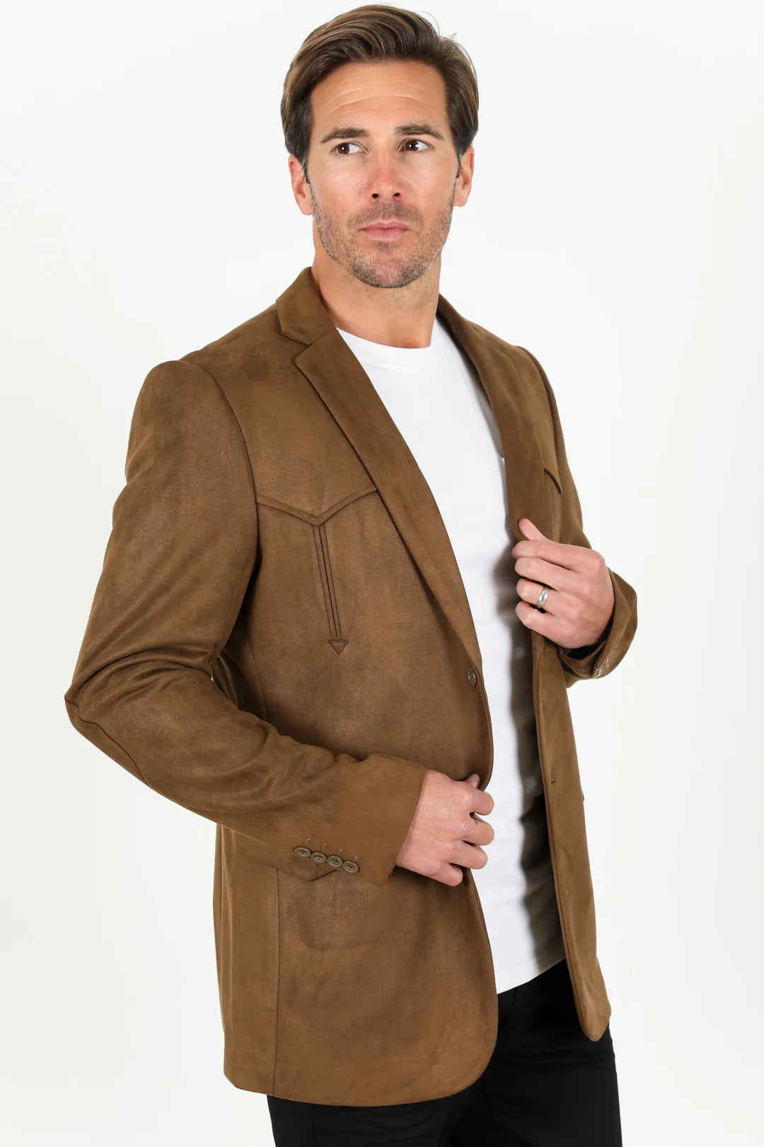 Double Button Suede Western Blazer Brown