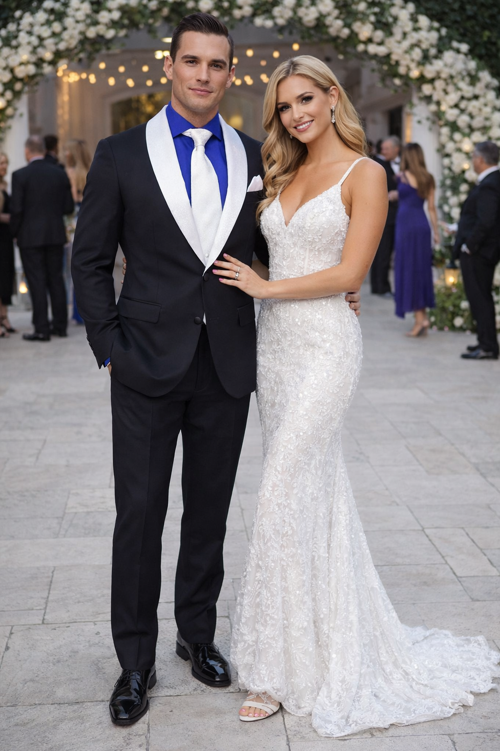 Men’s Black Blazer Suit with White & Sky Blue Lapel – Elegant Wedding Style