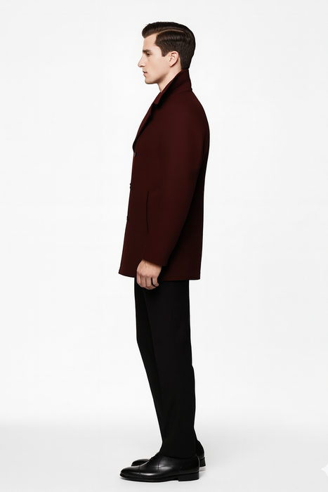 Men'S Designer Men'S Wool Men'S Peacoat Sale Wool Fabric Double Breasted Style Coat For Men Dark Burgundy