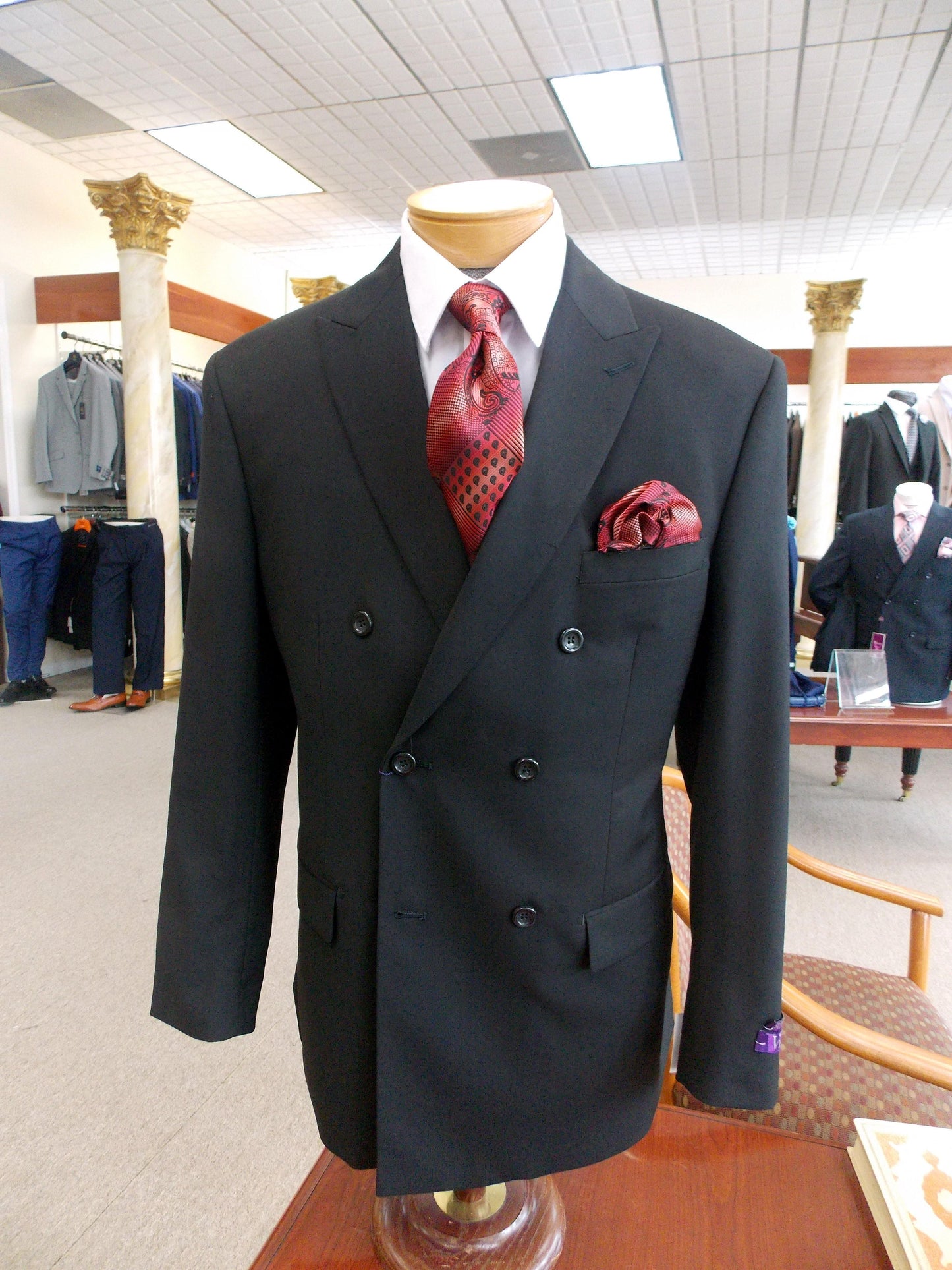 Black Double Breasted Regular Fit Suit - Image 2