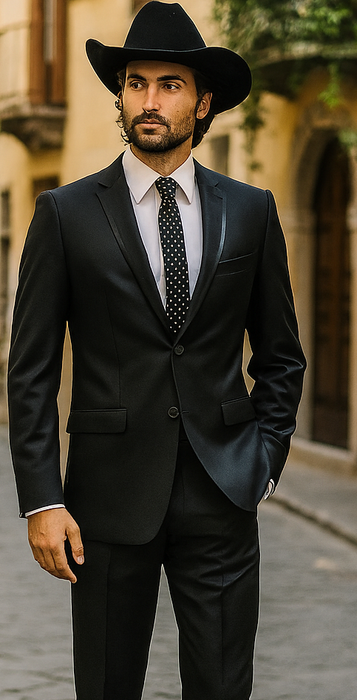 Men's Slim Fit Trimmed Two Tone Blazer/affordable suits online sale/Tuxedo - Black