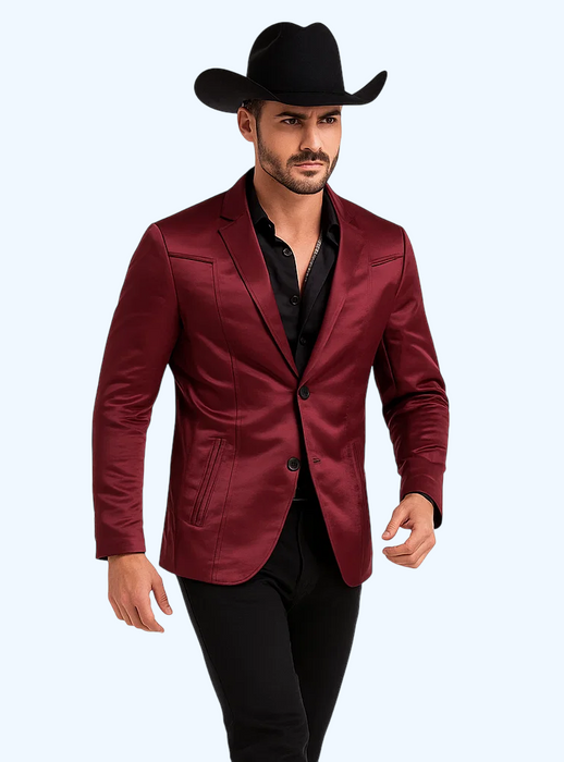Men's Slim Fit Western Blazer Sport Coats Burgundy Sacos Vaqueros Para Hombre