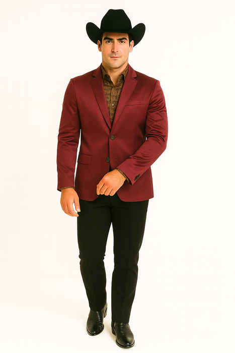Men's Slim Fit Western Blazer Sport Coats Burgundy Sacos Vaqueros Para Hombre