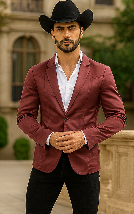 Men's Slim Fit Western Blazer Sport Coats Burgundy Sacos Vaqueros Para Hombre