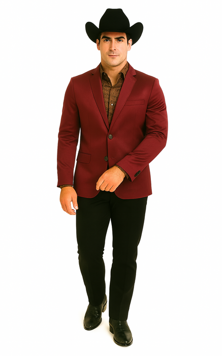 Men's Slim Fit Western Blazer Sport Coats Burgundy Sacos Vaqueros Para Hombre