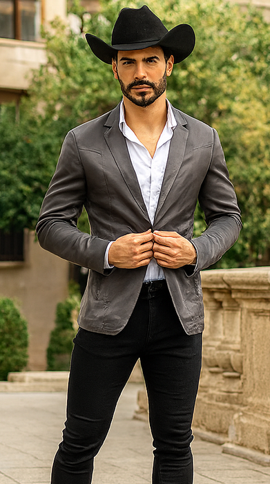 Men's Slim Fit Western Blazer Sport Coats Charcoal Sacos Vaqueros Para Hombre