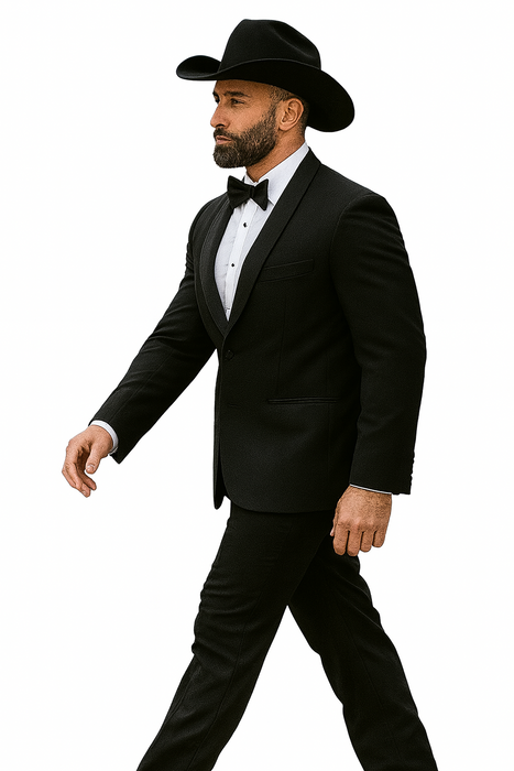 Men's Two Toned Full Lapel Shawl Black Tuxedo wool Fabric Suits