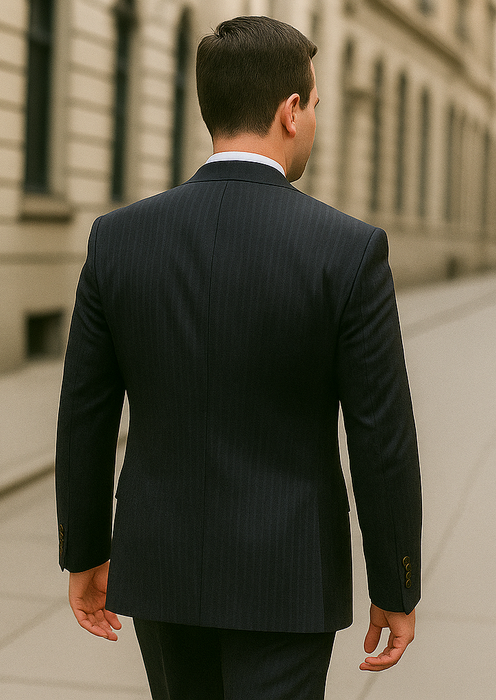 Men'S Charcoal Stripe ~ Pinstripe Modern Fit Suits 2 Button Without Pleat Flat Front Pants Business ~ Wedding 2 Piece Side Vented 2 Piece Suits For Men - 100% Percent Wool Fabric Suit - Worsted Wool Business Suit