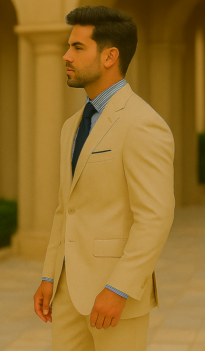 Men'S Tan 2 Button Tapered Cut Half Lined Suit - Mens Linen Suit