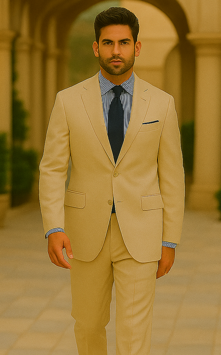 Men'S Tan 2 Button Tapered Cut Half Lined Suit - Mens Linen Suit