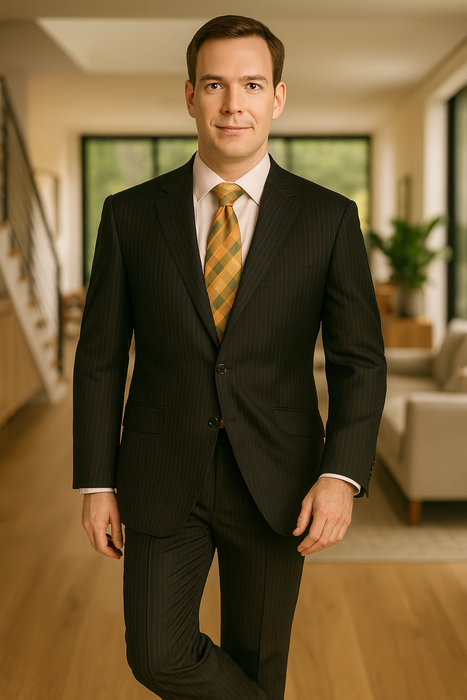 Black Almost Very Dark Gray Wiht Light Gray Pinstripe 100% Worsted Wool Available In 2 Or 3 Buttons Style Regular Classic Cut Cheap Priced Business Suits Clearance Sale