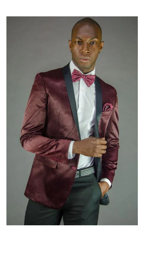 Men'S 2 Button Black And Burgundy ~ Wine ~ Maroon Color Velvet Slim Fit Tuxedo Jacket / Velour Blazer Jacket Men'S / Tux / Dinner Jacket Looking
