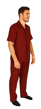 Men's 2 Piece Short Sleeve Casual Two Piece Mens Walking Outfit For Sale Pant Sets Set With Pleated Pants 100% Linen Shirt Wine