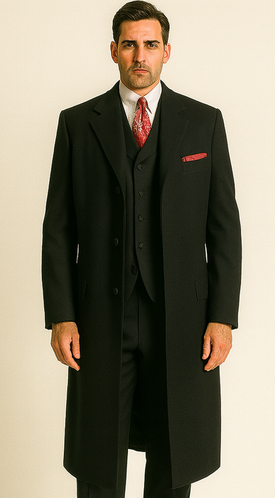 Men'S 3 Piece Fashion Suit - Long Zoot Suit Vested Black Color - Three Piece Suit