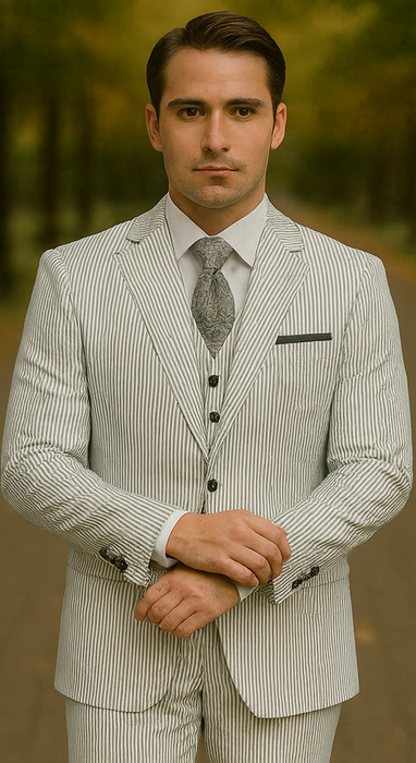Men's Big & Tall Seersucker Sear sucker suit Black