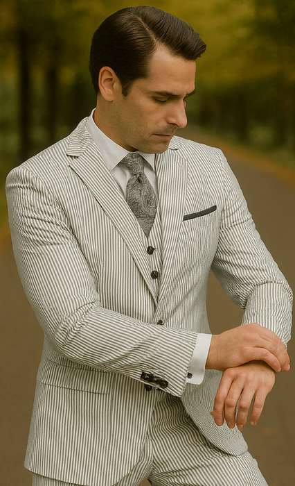 Men's Big & Tall Seersucker Sear sucker suit Black