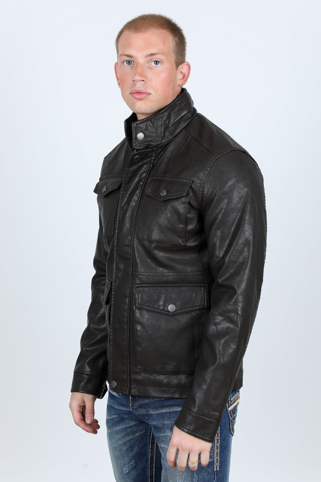 Mens Brown Platini Western Leather Jacket - Vintage Cowboy Style