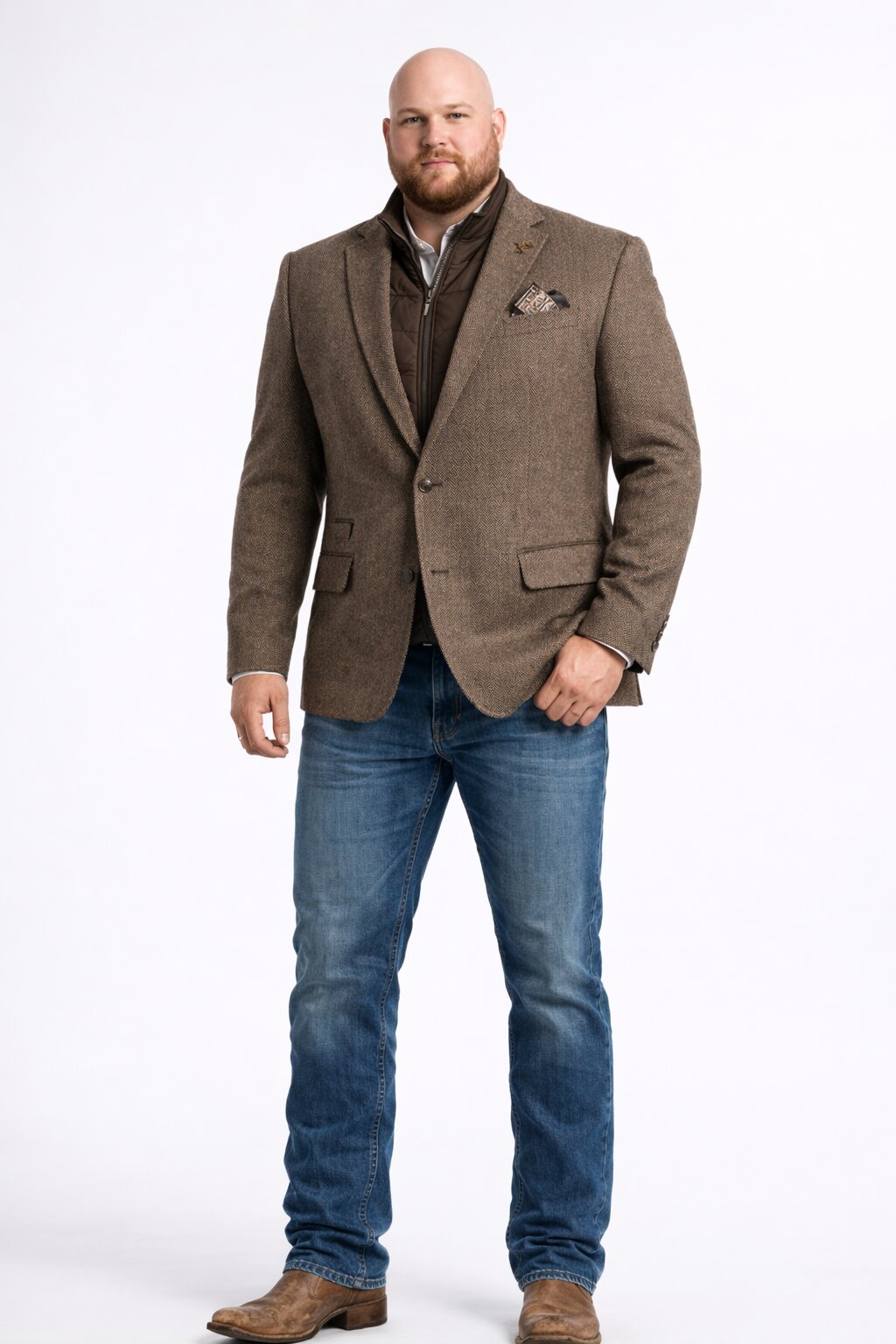 Men’s Brown Herringbone Tweed Cowboy Western Blazer – Classic Country Sport Coat Jacket for Ranch Wear, Cowboy Jacket