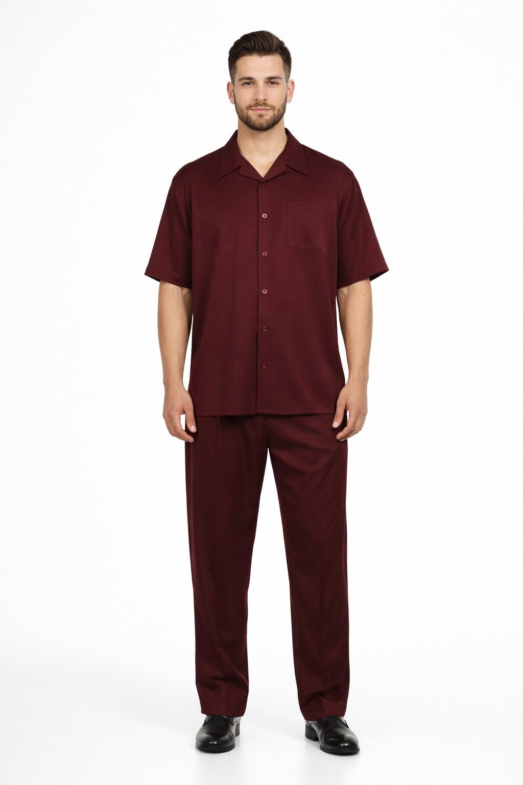 New Mens 2pc Walking Suit Short Sleeve Casual Shirt and Pants Set