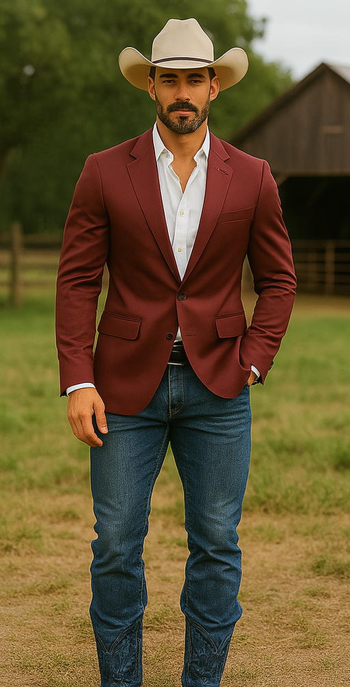 Mens Cowboy Blazer - Western Sport Coat in Color Burgundy