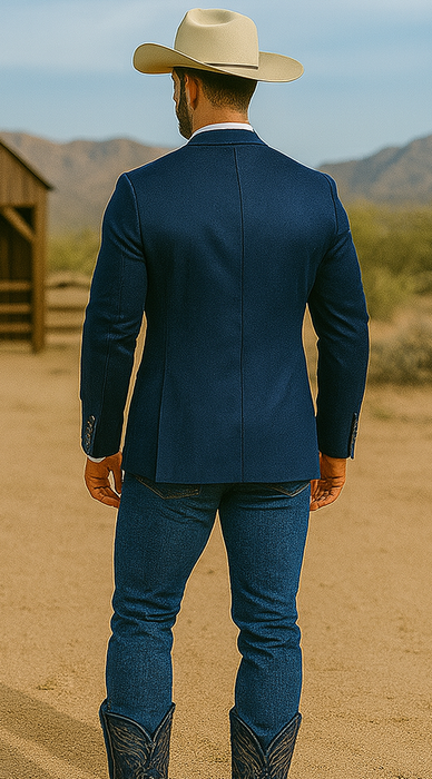 Mens Cowboy Blazer - Western Sport Coat in Color Navy Blue