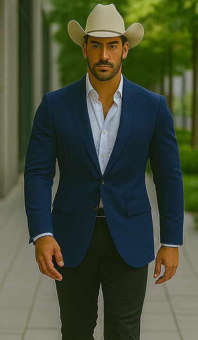 Mens Cowboy Blazer - Western Sport Coat in Color Navy Blue