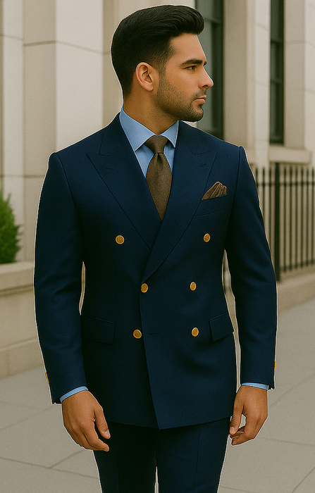 Mens Double Breasted Blazer - Wool Royal Blue Sport Coat With Gold Buttons