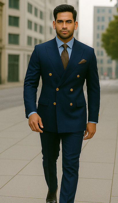 Mens Double Breasted Blazer - Wool Royal Blue Sport Coat With Gold Buttons