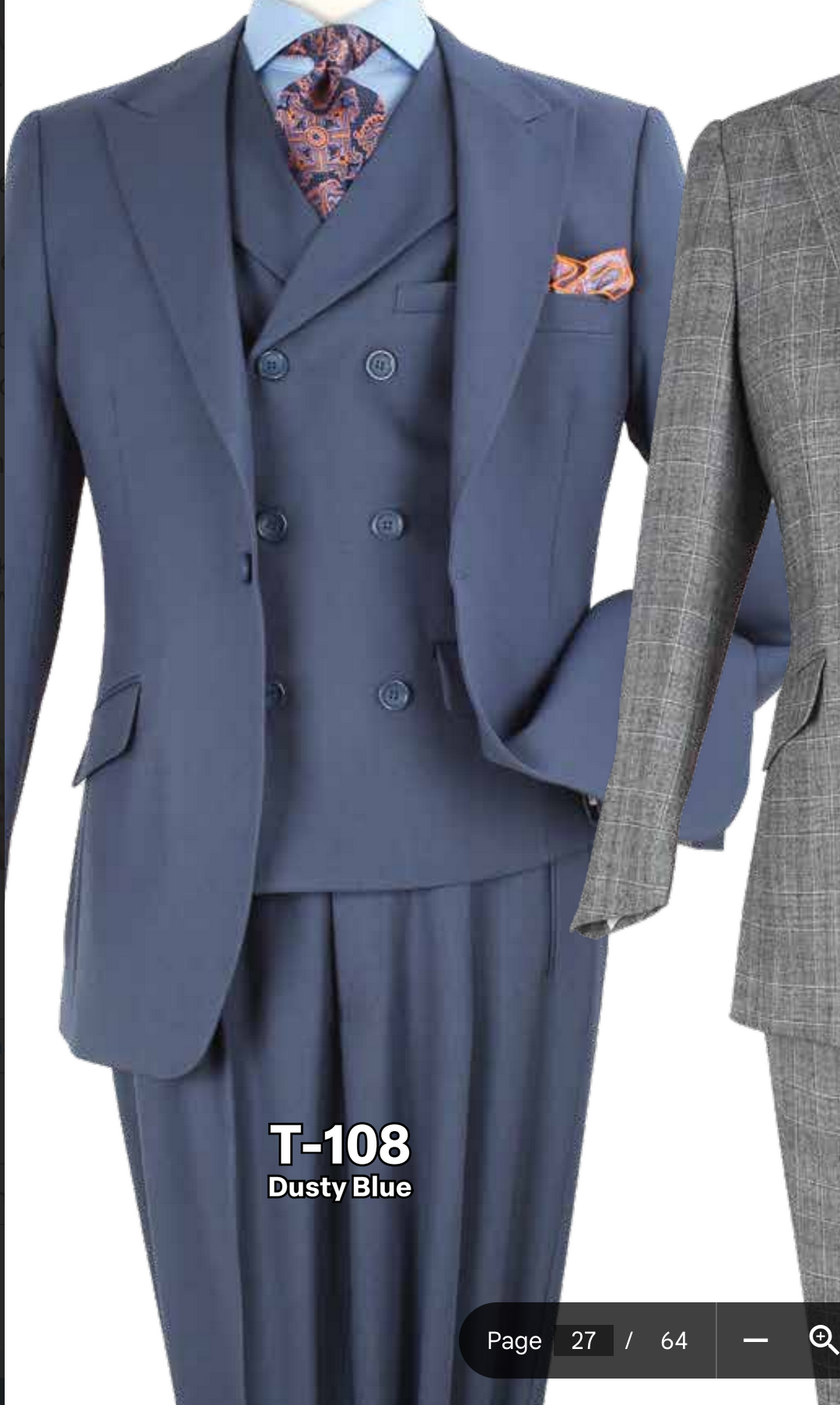 Mens Dusty Blue 3 Piece Suit 100% Wool Fabric – Classic Fit Wide Leg Pleated Pants Double Breasted Vest Formal Business Church Suit By Apollo King