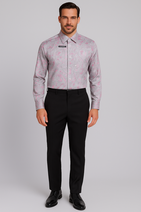 Mens Paisley Shirts - Club Fashion Dress Shirt Spread Collar in  Color Grey