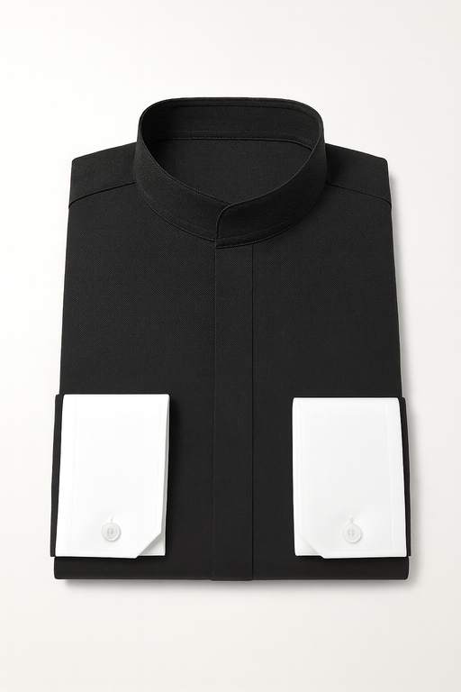 Men's Fashion Hidden Button French Cuff Mandarin Collarless Preacher Round Style Men's Dress Shirt