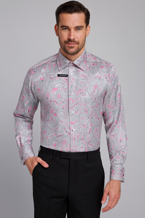 Mens Paisley Shirts - Club Fashion Dress Shirt Spread Collar in  Color Grey