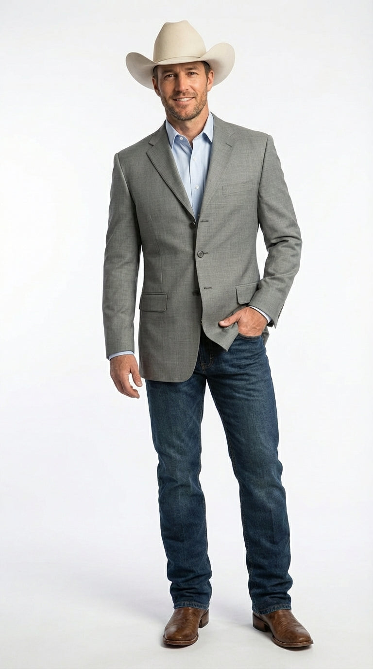 mens casual dress jacket Grey Western Three Button Blazer – Classic Cowboy Style Formal Business Sport Coat Gray / 44 Short promoexclude_false Color:Ivory Flora Fall in Love Satin daily wear