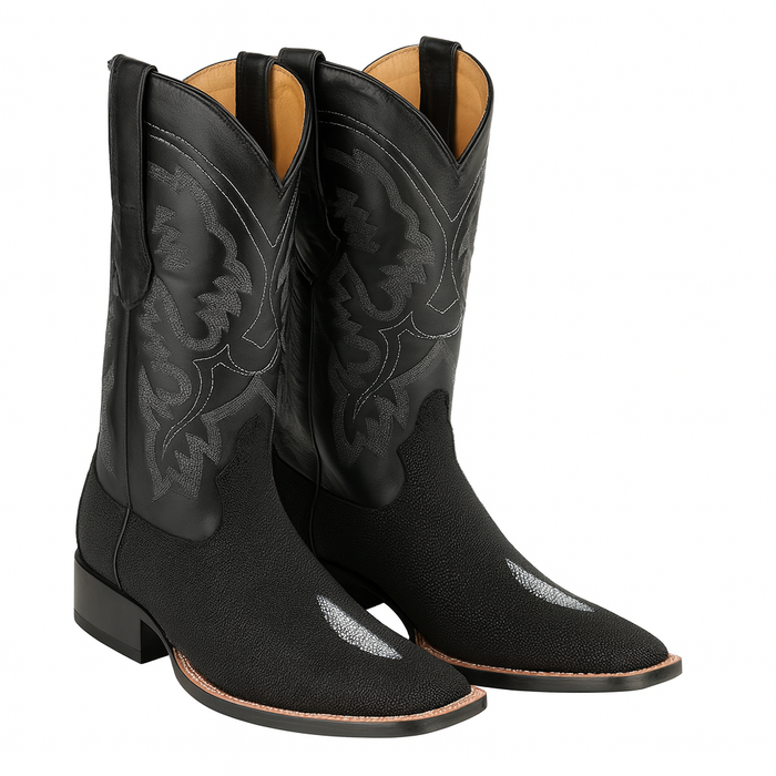 Mens King Exotic Boots Square Toe Stingray Single Stone Black (48221205-)