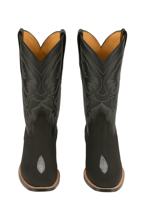 Mens King Exotic Boots Square Toe Stingray Single Stone Black (48221205-)
