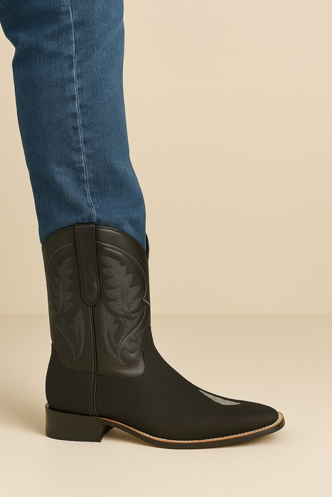 Mens King Exotic Boots Square Toe Stingray Single Stone Black (48221205-)